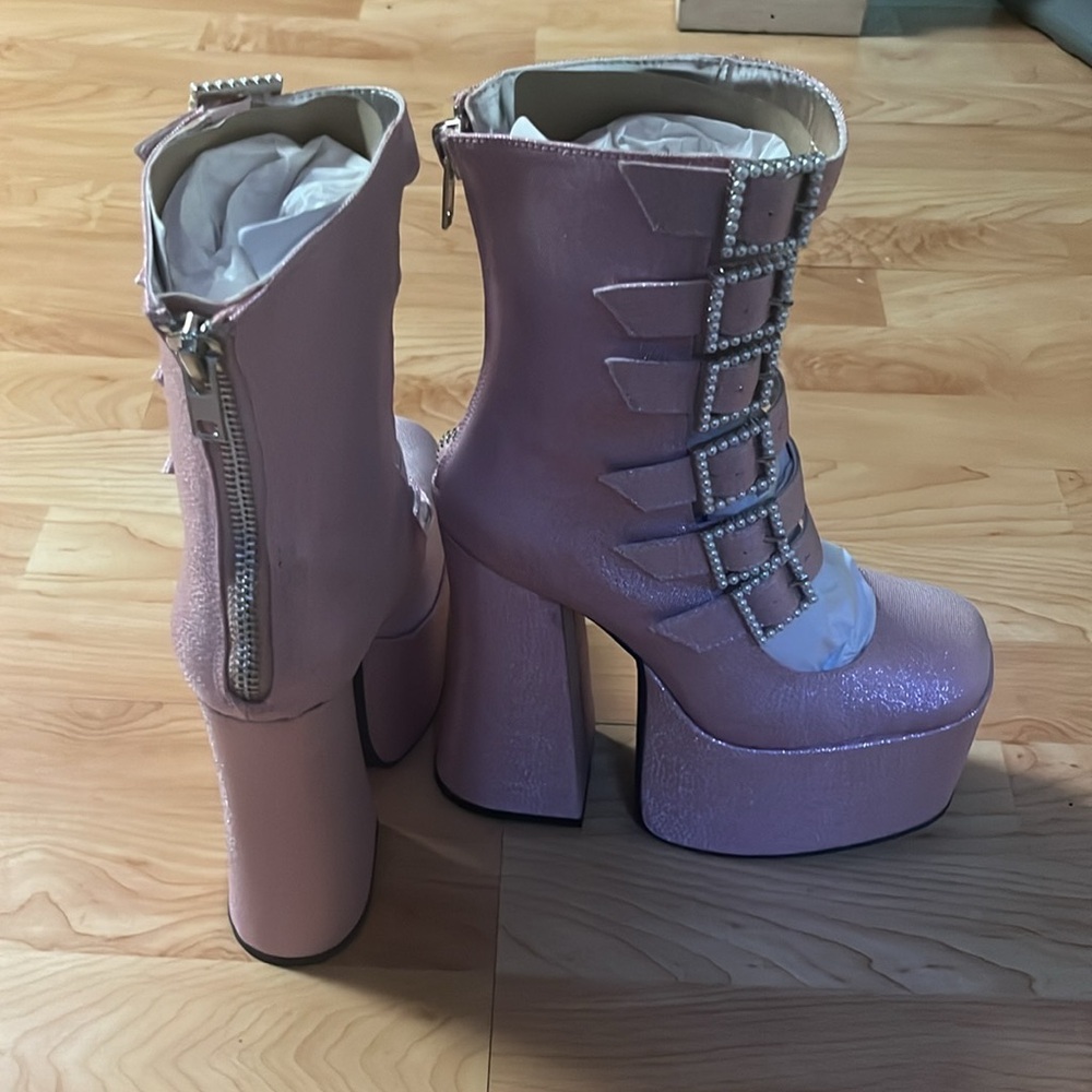 ‼️NWT‼️Dolls Kill X Sugar Thrillz Pink Platform Ankle Boots Size 8 - Picture 9 of 12